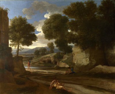 Landschaft mit reisenden Rastenden, ca. 1638 von Nicolas Poussin